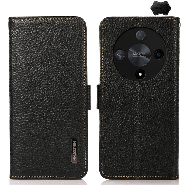 For Honor X9B KHAZNEH Side-Magnetic Litchi Genuine Leather RFID Phone Case(Black) - Honor Cases by buy2fix | Online Shopping UK | buy2fix
