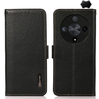 For Honor X9B KHAZNEH Side-Magnetic Litchi Genuine Leather RFID Phone Case(Black) - Honor Cases by buy2fix | Online Shopping UK | buy2fix