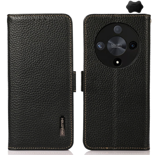 For Honor X9B KHAZNEH Side-Magnetic Litchi Genuine Leather RFID Phone Case(Black) - Honor Cases by buy2fix | Online Shopping UK | buy2fix