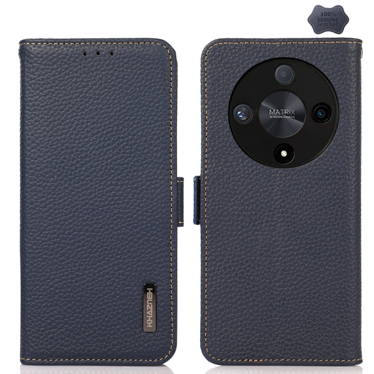 For Honor X9B KHAZNEH Side-Magnetic Litchi Genuine Leather RFID Phone Case(Blue) - Honor Cases by buy2fix | Online Shopping UK | buy2fix