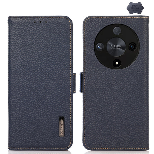 For Honor X9B KHAZNEH Side-Magnetic Litchi Genuine Leather RFID Phone Case(Blue) - Honor Cases by buy2fix | Online Shopping UK | buy2fix
