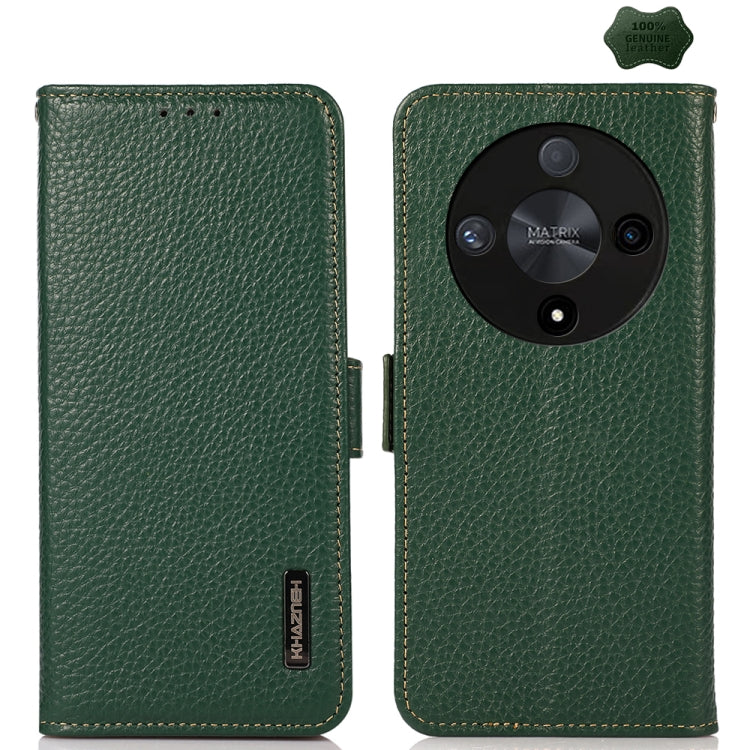 For Honor X9B KHAZNEH Side-Magnetic Litchi Genuine Leather RFID Phone Case(Green) - Honor Cases by buy2fix | Online Shopping UK | buy2fix