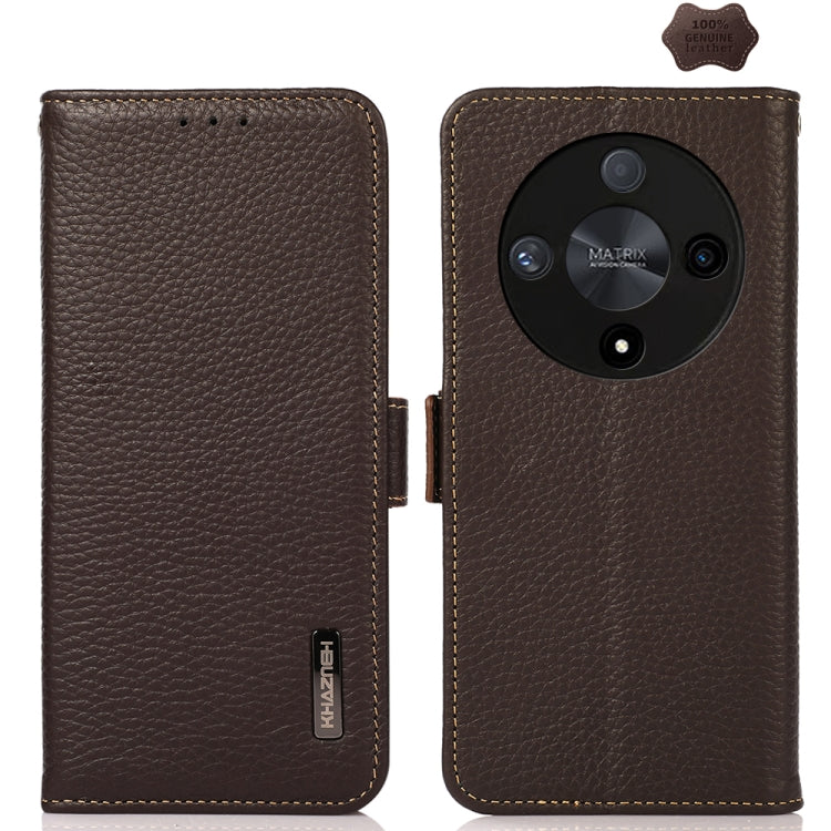 For Honor X9B KHAZNEH Side-Magnetic Litchi Genuine Leather RFID Phone Case(Brown) - Honor Cases by buy2fix | Online Shopping UK | buy2fix