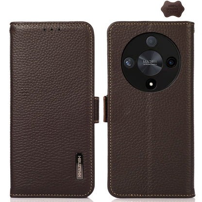 For Honor X9B KHAZNEH Side-Magnetic Litchi Genuine Leather RFID Phone Case(Brown) - Honor Cases by buy2fix | Online Shopping UK | buy2fix