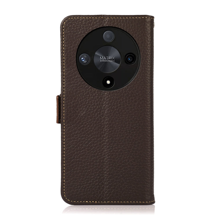For Honor X9B KHAZNEH Side-Magnetic Litchi Genuine Leather RFID Phone Case(Brown) - Honor Cases by buy2fix | Online Shopping UK | buy2fix