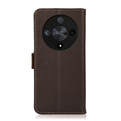 For Honor X9B KHAZNEH Side-Magnetic Litchi Genuine Leather RFID Phone Case(Brown) - Honor Cases by buy2fix | Online Shopping UK | buy2fix