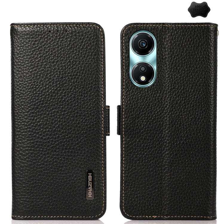 For Honor X5 Plus KHAZNEH Side-Magnetic Litchi Genuine Leather RFID Phone Case(Black) - Honor Cases by buy2fix | Online Shopping UK | buy2fix
