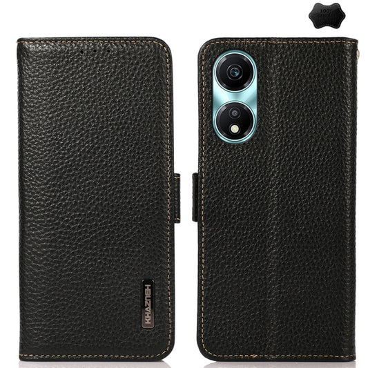 For Honor X5 Plus KHAZNEH Side-Magnetic Litchi Genuine Leather RFID Phone Case(Black) - Honor Cases by buy2fix | Online Shopping UK | buy2fix