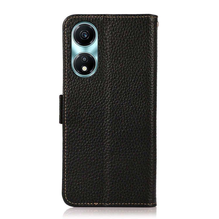 For Honor X5 Plus KHAZNEH Side-Magnetic Litchi Genuine Leather RFID Phone Case(Black) - Honor Cases by buy2fix | Online Shopping UK | buy2fix