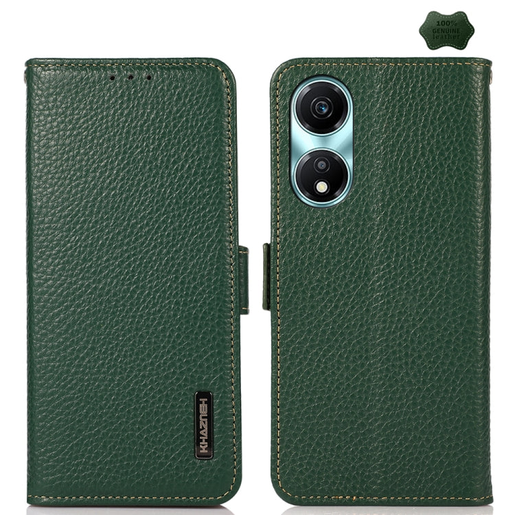 For Honor X5 Plus KHAZNEH Side-Magnetic Litchi Genuine Leather RFID Phone Case(Green) - Honor Cases by buy2fix | Online Shopping UK | buy2fix