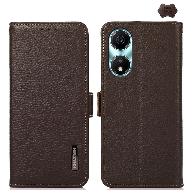 For Honor X5 Plus KHAZNEH Side-Magnetic Litchi Genuine Leather RFID Phone Case(Brown) - Honor Cases by buy2fix | Online Shopping UK | buy2fix