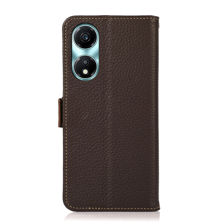 For Honor X5 Plus KHAZNEH Side-Magnetic Litchi Genuine Leather RFID Phone Case(Brown) - Honor Cases by buy2fix | Online Shopping UK | buy2fix