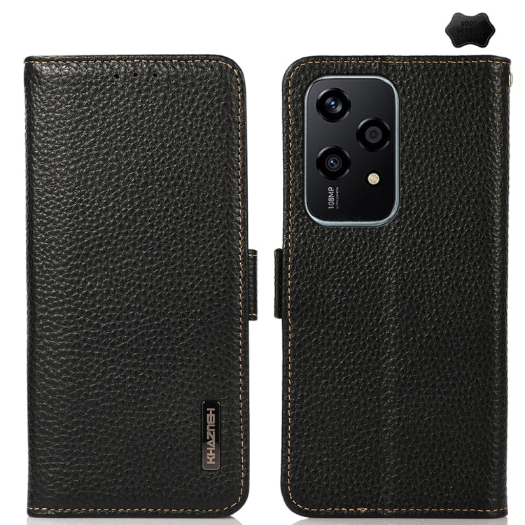 For Honor 200 Lite Global KHAZNEH Side-Magnetic Litchi Genuine Leather RFID Phone Case(Black) - Honor Cases by buy2fix | Online Shopping UK | buy2fix