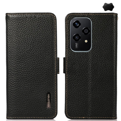 For Honor 200 Lite Global KHAZNEH Side-Magnetic Litchi Genuine Leather RFID Phone Case(Black) - Honor Cases by buy2fix | Online Shopping UK | buy2fix
