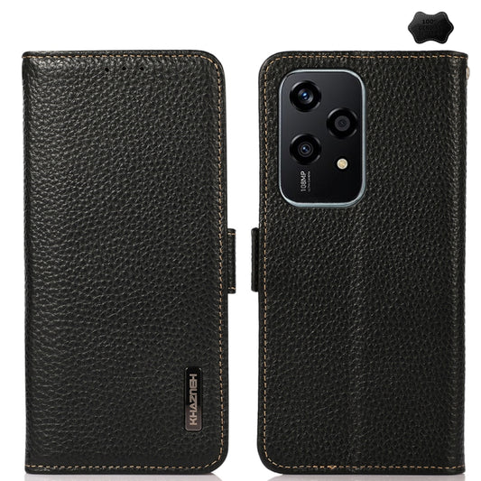 For Honor 200 Lite Global KHAZNEH Side-Magnetic Litchi Genuine Leather RFID Phone Case(Black) - Honor Cases by buy2fix | Online Shopping UK | buy2fix