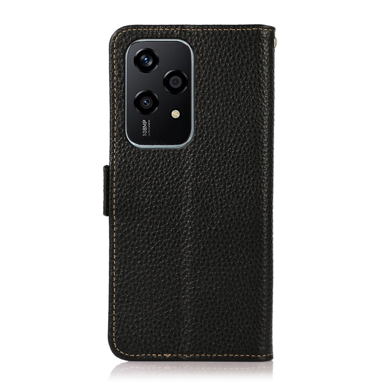 For Honor 200 Lite Global KHAZNEH Side-Magnetic Litchi Genuine Leather RFID Phone Case(Black) - Honor Cases by buy2fix | Online Shopping UK | buy2fix