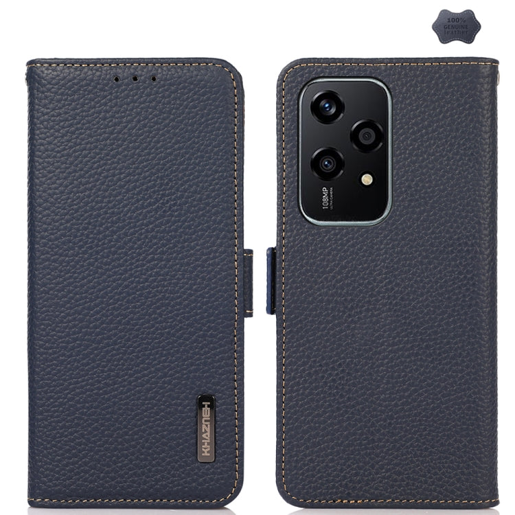 For Honor 200 Lite Global KHAZNEH Side-Magnetic Litchi Genuine Leather RFID Phone Case(Blue) - Honor Cases by buy2fix | Online Shopping UK | buy2fix