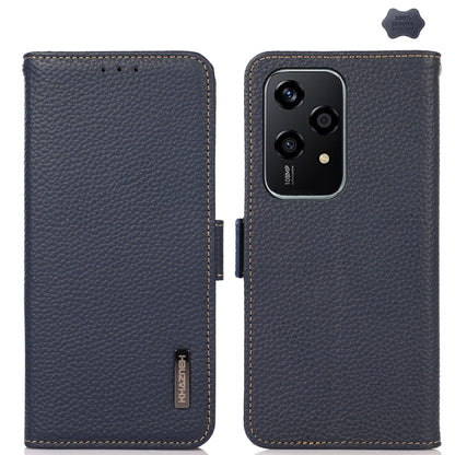 For Honor 200 Lite Global KHAZNEH Side-Magnetic Litchi Genuine Leather RFID Phone Case(Blue) - Honor Cases by buy2fix | Online Shopping UK | buy2fix
