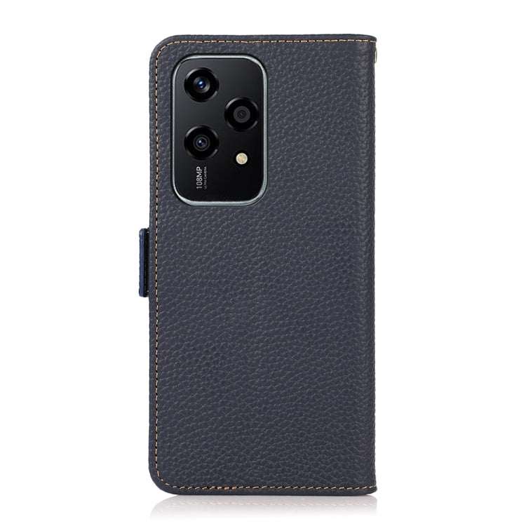 For Honor 200 Lite Global KHAZNEH Side-Magnetic Litchi Genuine Leather RFID Phone Case(Blue) - Honor Cases by buy2fix | Online Shopping UK | buy2fix