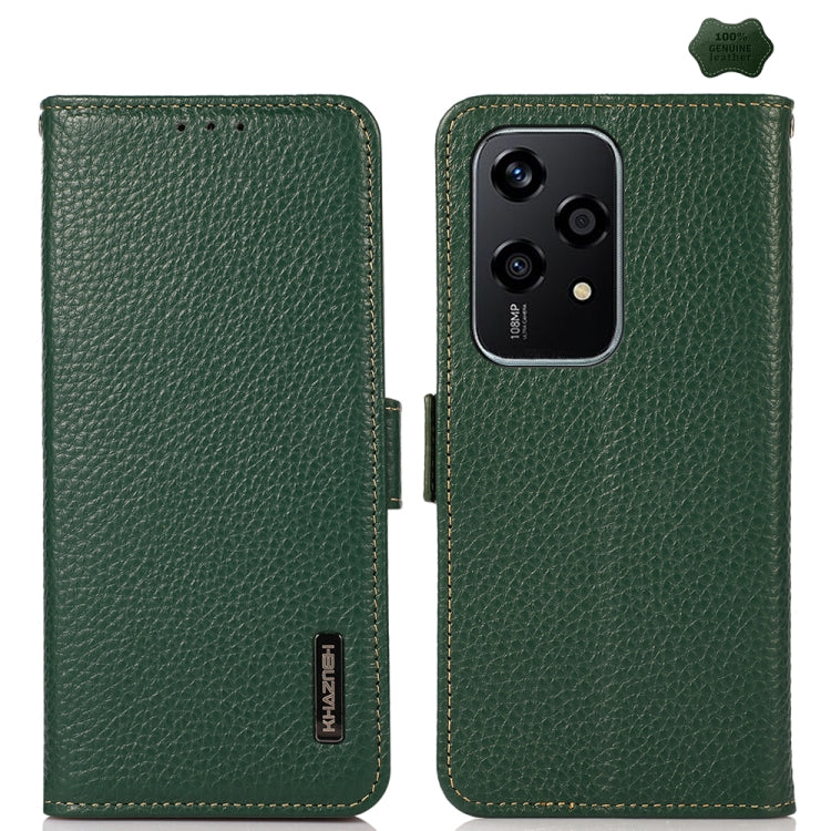 For Honor 200 Lite Global KHAZNEH Side-Magnetic Litchi Genuine Leather RFID Phone Case(Green) - Honor Cases by buy2fix | Online Shopping UK | buy2fix