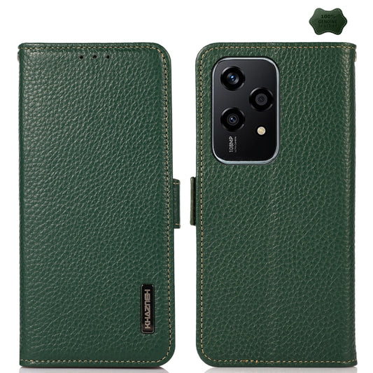 For Honor 200 Lite Global KHAZNEH Side-Magnetic Litchi Genuine Leather RFID Phone Case(Green) - Honor Cases by buy2fix | Online Shopping UK | buy2fix
