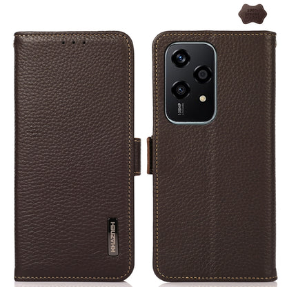 For Honor 200 Lite Global KHAZNEH Side-Magnetic Litchi Genuine Leather RFID Phone Case(Brown) - Honor Cases by buy2fix | Online Shopping UK | buy2fix