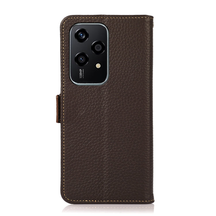 For Honor 200 Lite Global KHAZNEH Side-Magnetic Litchi Genuine Leather RFID Phone Case(Brown) - Honor Cases by buy2fix | Online Shopping UK | buy2fix
