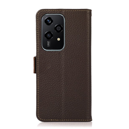 For Honor 200 Lite Global KHAZNEH Side-Magnetic Litchi Genuine Leather RFID Phone Case(Brown) - Honor Cases by buy2fix | Online Shopping UK | buy2fix