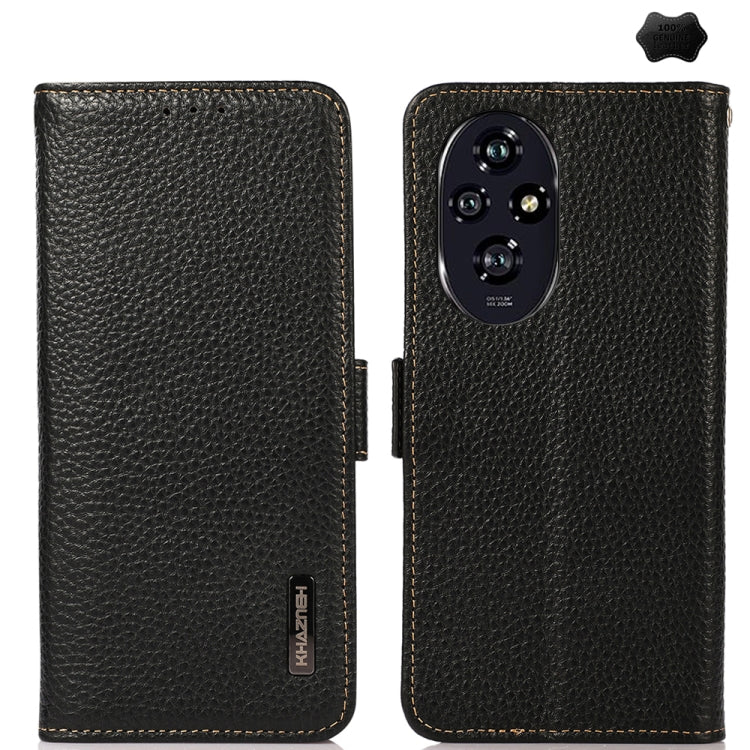 For Honor 200 Pro KHAZNEH Side-Magnetic Litchi Genuine Leather RFID Phone Case(Black) - Honor Cases by buy2fix | Online Shopping UK | buy2fix