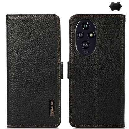 For Honor 200 Pro KHAZNEH Side-Magnetic Litchi Genuine Leather RFID Phone Case(Black) - Honor Cases by buy2fix | Online Shopping UK | buy2fix