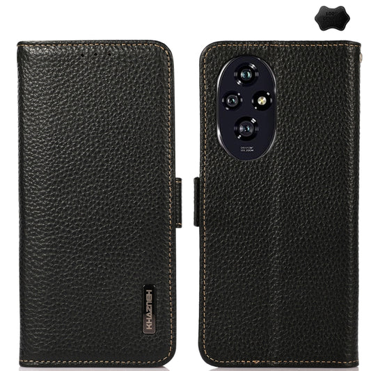 For Honor 200 Pro KHAZNEH Side-Magnetic Litchi Genuine Leather RFID Phone Case(Black) - Honor Cases by buy2fix | Online Shopping UK | buy2fix