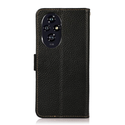 For Honor 200 Pro KHAZNEH Side-Magnetic Litchi Genuine Leather RFID Phone Case(Black) - Honor Cases by buy2fix | Online Shopping UK | buy2fix