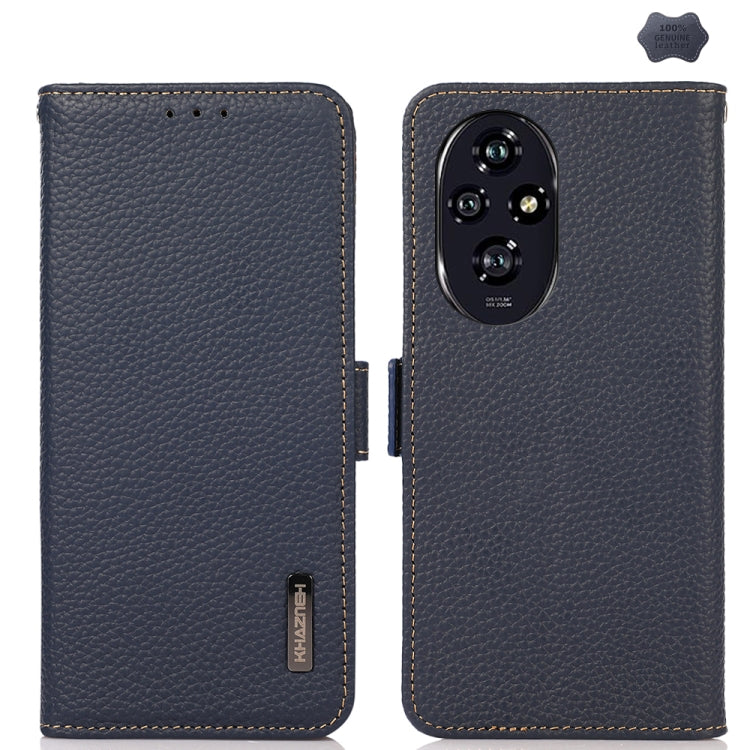 For Honor 200 Pro KHAZNEH Side-Magnetic Litchi Genuine Leather RFID Phone Case(Blue) - Honor Cases by buy2fix | Online Shopping UK | buy2fix