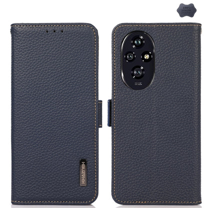 For Honor 200 Pro KHAZNEH Side-Magnetic Litchi Genuine Leather RFID Phone Case(Blue) - Honor Cases by buy2fix | Online Shopping UK | buy2fix