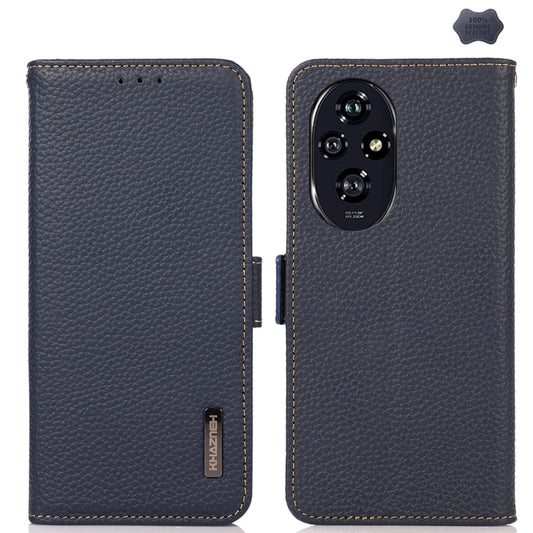 For Honor 200 Pro KHAZNEH Side-Magnetic Litchi Genuine Leather RFID Phone Case(Blue) - Honor Cases by buy2fix | Online Shopping UK | buy2fix