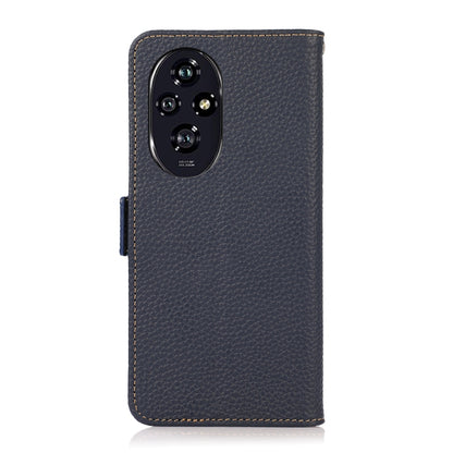 For Honor 200 Pro KHAZNEH Side-Magnetic Litchi Genuine Leather RFID Phone Case(Blue) - Honor Cases by buy2fix | Online Shopping UK | buy2fix