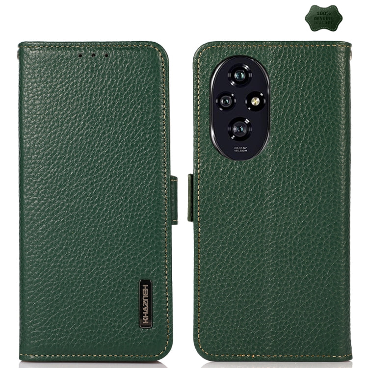 For Honor 200 Pro KHAZNEH Side-Magnetic Litchi Genuine Leather RFID Phone Case(Green) - Honor Cases by buy2fix | Online Shopping UK | buy2fix