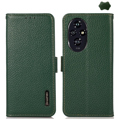 For Honor 200 Pro KHAZNEH Side-Magnetic Litchi Genuine Leather RFID Phone Case(Green) - Honor Cases by buy2fix | Online Shopping UK | buy2fix