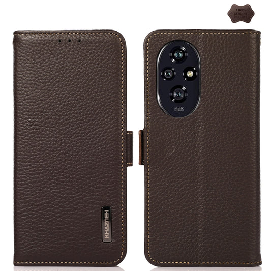 For Honor 200 Pro KHAZNEH Side-Magnetic Litchi Genuine Leather RFID Phone Case(Brown) - Honor Cases by buy2fix | Online Shopping UK | buy2fix