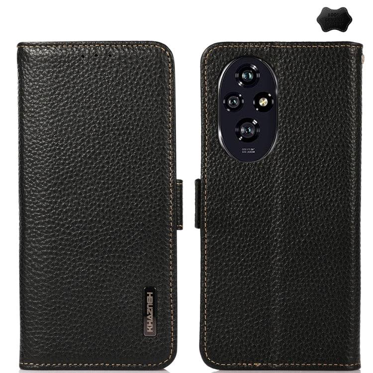 For Honor 200 KHAZNEH Side-Magnetic Litchi Genuine Leather RFID Phone Case(Black) - Honor Cases by buy2fix | Online Shopping UK | buy2fix