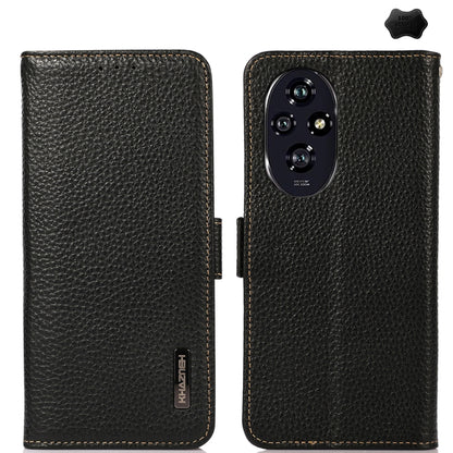 For Honor 200 KHAZNEH Side-Magnetic Litchi Genuine Leather RFID Phone Case(Black) - Honor Cases by buy2fix | Online Shopping UK | buy2fix