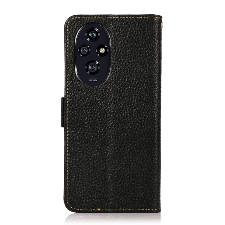 For Honor 200 KHAZNEH Side-Magnetic Litchi Genuine Leather RFID Phone Case(Black) - Honor Cases by buy2fix | Online Shopping UK | buy2fix