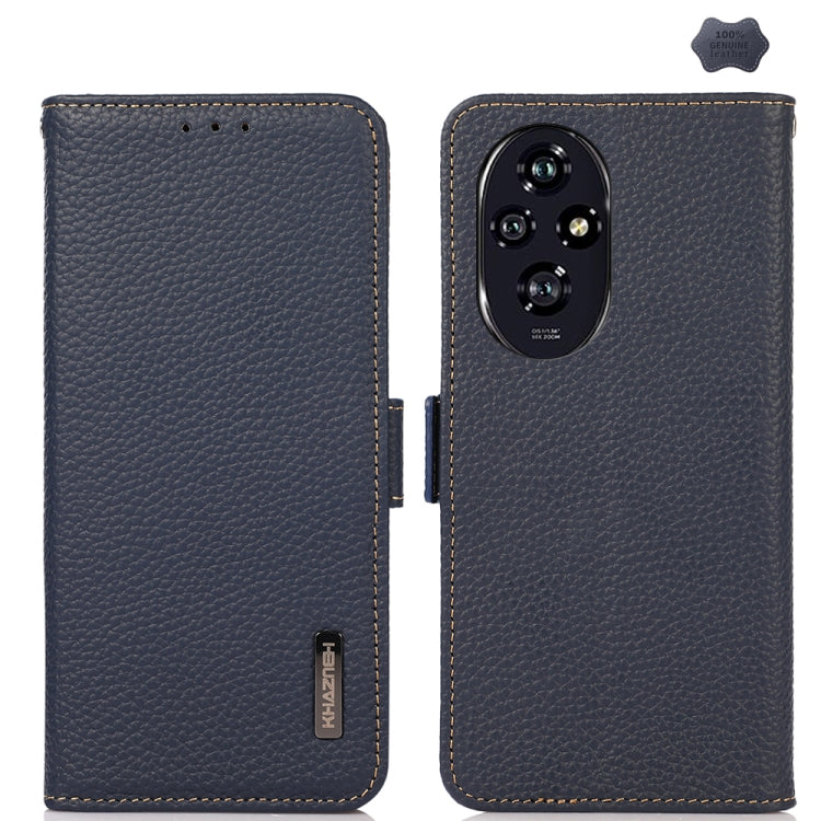 For Honor 200 KHAZNEH Side-Magnetic Litchi Genuine Leather RFID Phone Case(Blue) - Honor Cases by buy2fix | Online Shopping UK | buy2fix