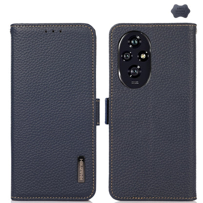 For Honor 200 KHAZNEH Side-Magnetic Litchi Genuine Leather RFID Phone Case(Blue) - Honor Cases by buy2fix | Online Shopping UK | buy2fix