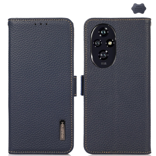 For Honor 200 KHAZNEH Side-Magnetic Litchi Genuine Leather RFID Phone Case(Blue) - Honor Cases by buy2fix | Online Shopping UK | buy2fix