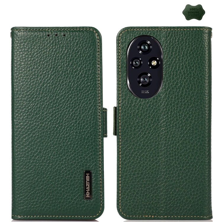 For Honor 200 KHAZNEH Side-Magnetic Litchi Genuine Leather RFID Phone Case(Green) - Honor Cases by buy2fix | Online Shopping UK | buy2fix