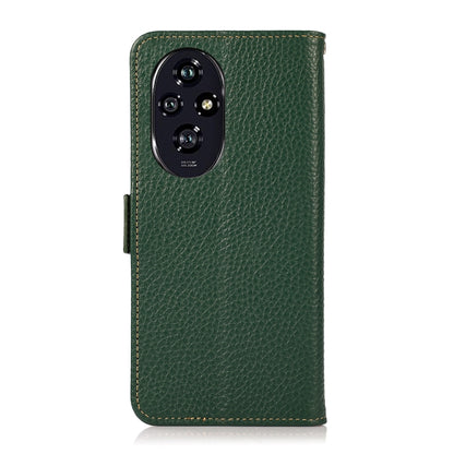 For Honor 200 KHAZNEH Side-Magnetic Litchi Genuine Leather RFID Phone Case(Green) - Honor Cases by buy2fix | Online Shopping UK | buy2fix