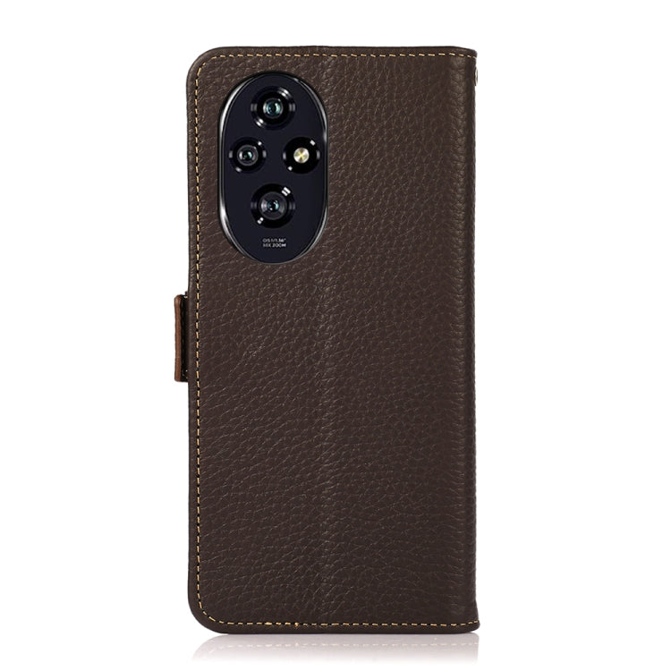 For Honor 200 KHAZNEH Side-Magnetic Litchi Genuine Leather RFID Phone Case(Brown) - Honor Cases by buy2fix | Online Shopping UK | buy2fix