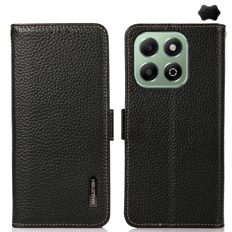 For Honor X6b KHAZNEH Side-Magnetic Litchi Genuine Leather RFID Phone Case(Black) - Honor Cases by buy2fix | Online Shopping UK | buy2fix