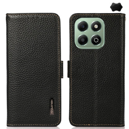 For Honor X6b KHAZNEH Side-Magnetic Litchi Genuine Leather RFID Phone Case(Black) - Honor Cases by buy2fix | Online Shopping UK | buy2fix